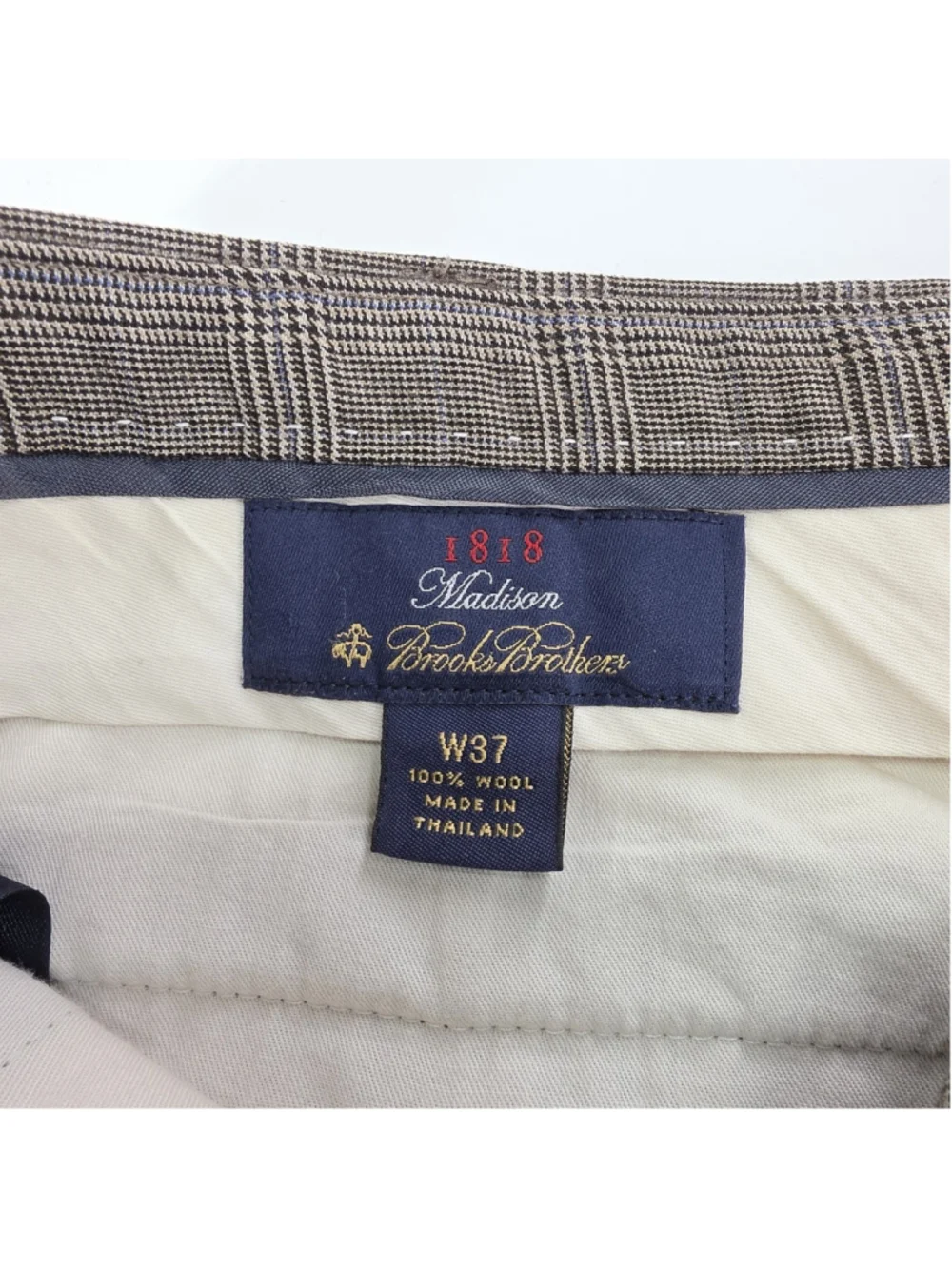 Brooks Brothers 1818 Madison Dress Pants Mens 35x29 Brown Glen Plaid 100% Wool